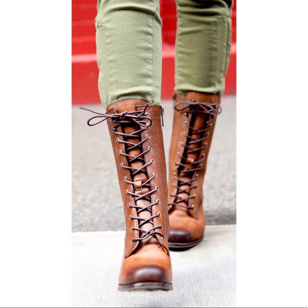 $429 Frye Kendall Lace Up Brown Genuine Leather Mid-Calf Heeled ZipUp Ankle Boot - Picture 3 of 16